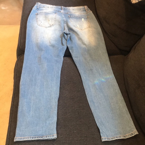 US Flag Stars and Stripes Distressed Patchwork 5 Pocket Straight Leg Jeans-L - Picture 10 of 10